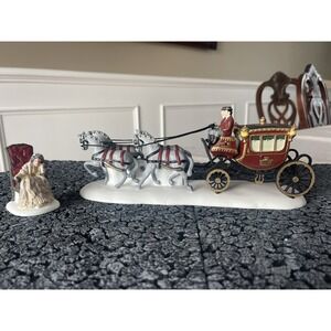 Dept 56 Dickens Village Royal Coach Horse Carriage & Mrs Havisham Figurine